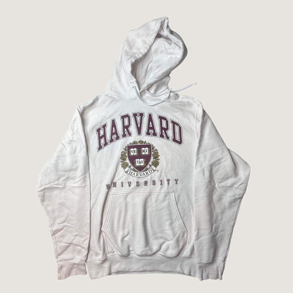 Harvard Hoodie Mens S White NCAA Port & Company Core Fleece Sweatshirt Pullover
